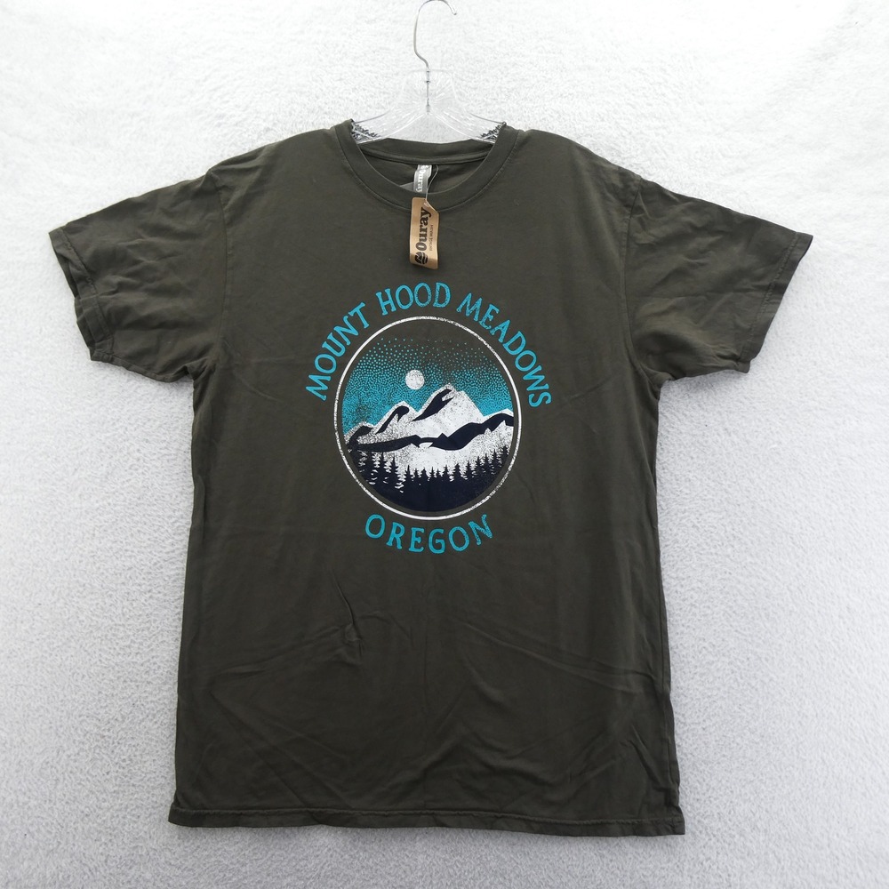 Ouray Shirt Mens Large Mount Hood Meadows Oregon‎ Olive Green Cotton Graphic Top